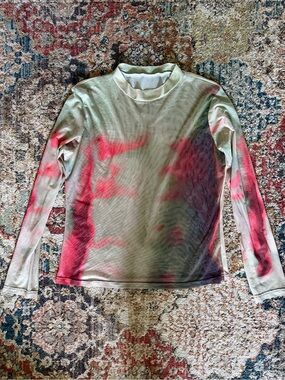 Tie-Dye Long Sleeve Mesh Top — Olive Green & Burnt Orange